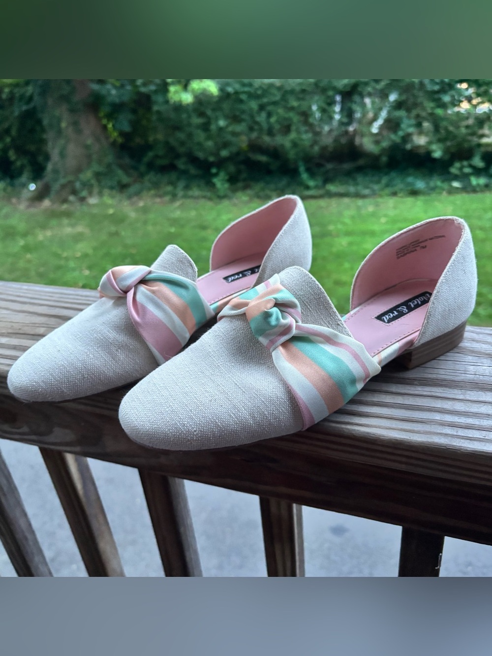 NWOT Neutral Linen D'Orsay Flats with Pastel Stripe Knot